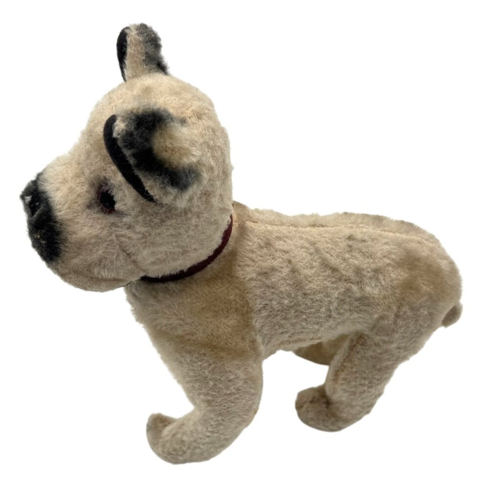 Vtg Straw Fill Bulldog Stuffed Animal Japan 8" X 7.5" Plush Toy W/ Collar